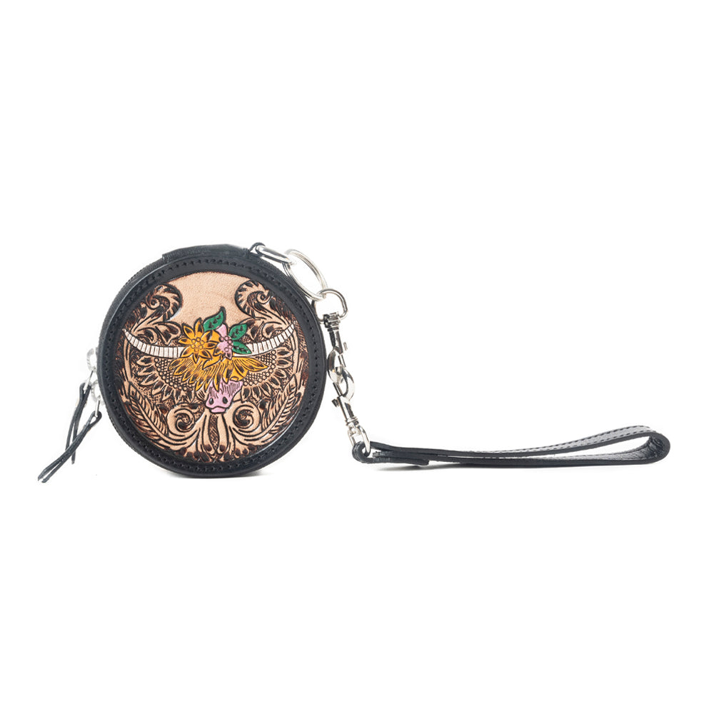 Western Crest Handtooled Leather Coin Pouch in Desert Tan - Myra USA