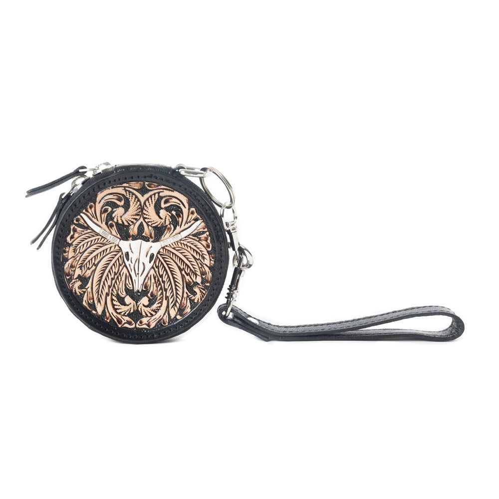 Rustler's Relic Handtooled Leather Coin Pouch in Amber Tan - Myra USA