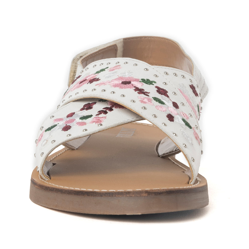 Lilytrail Embroidered Leather Sandals in Frost White - Myra USA