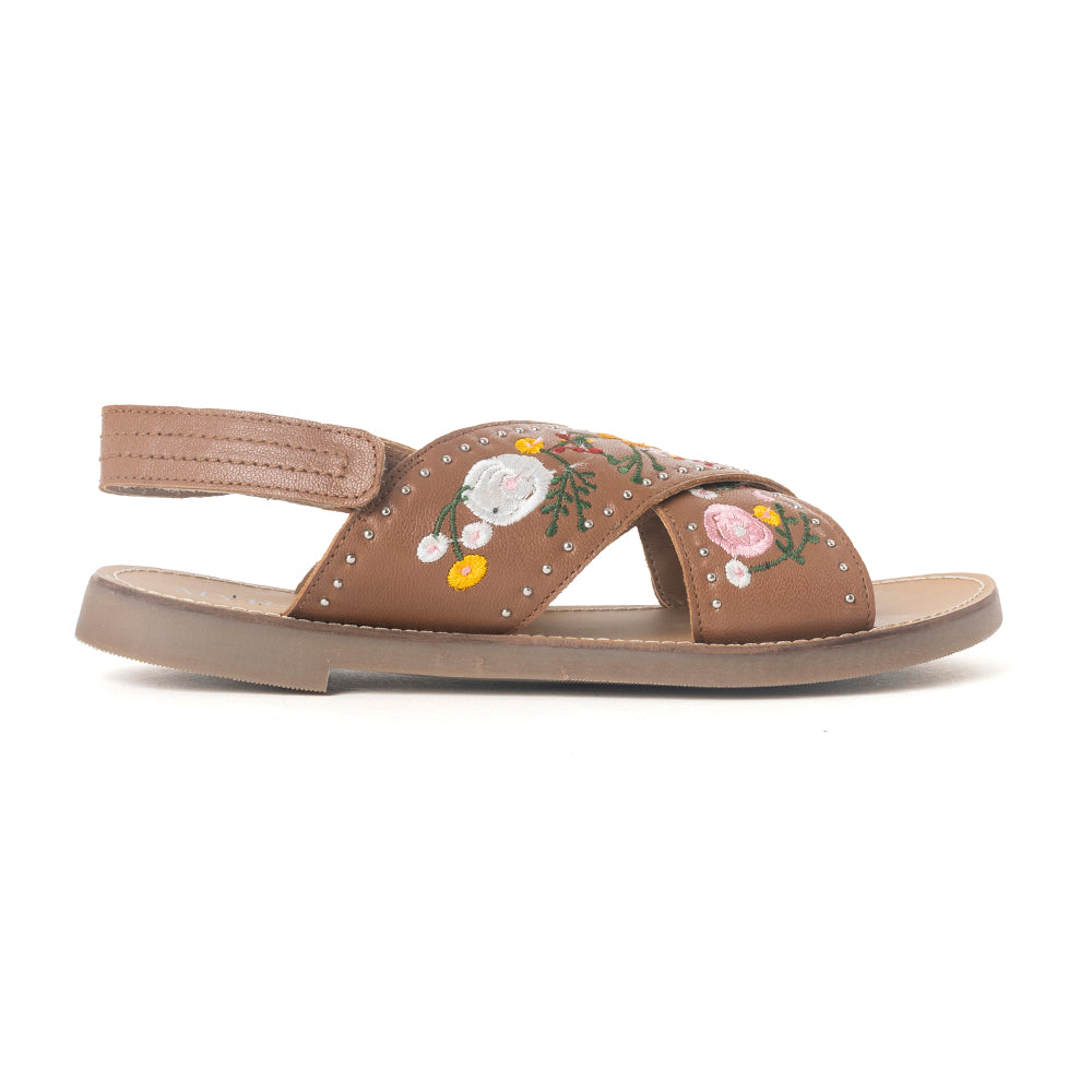 Lilytrail Embroidered Leather Sandals in Tan - Myra USA