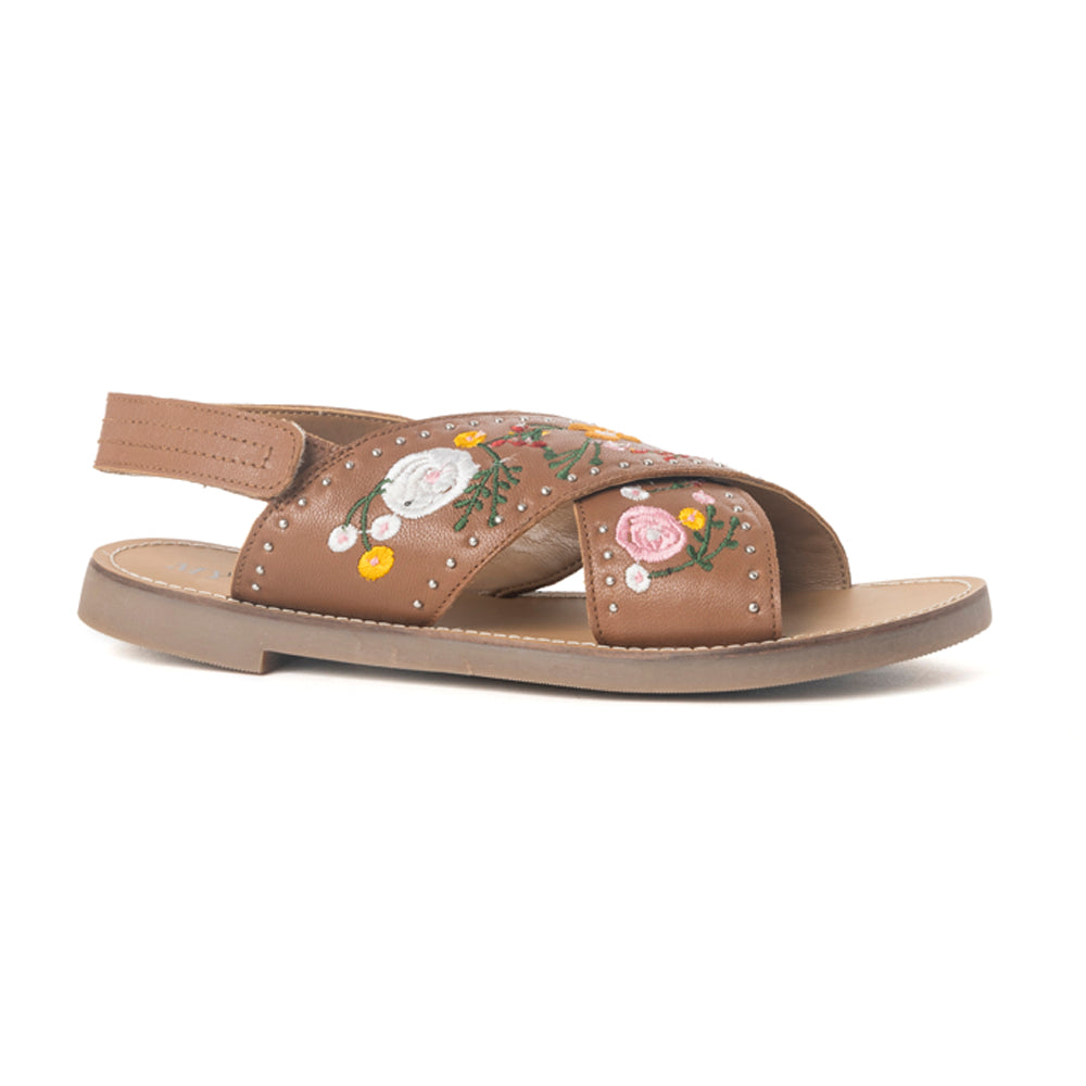 Lilytrail Embroidered Leather Sandals in Tan - Myra USA