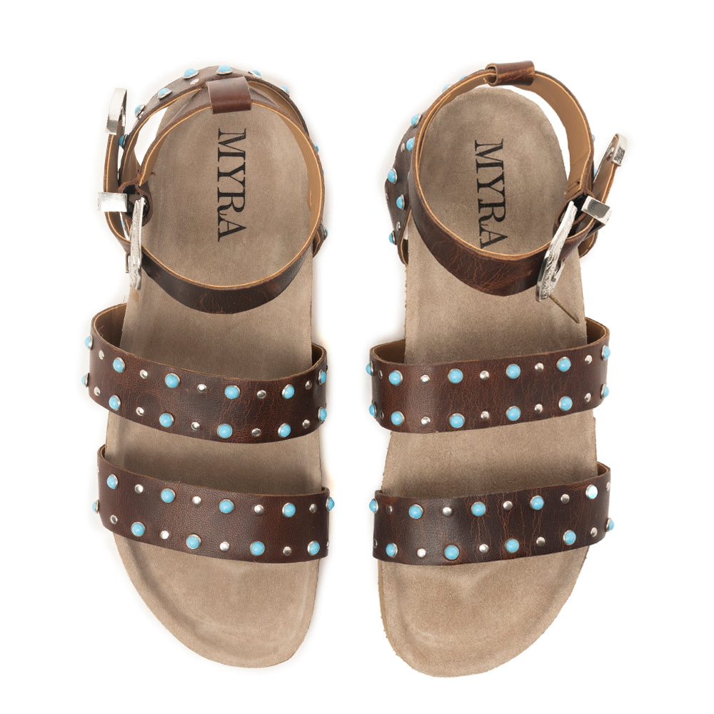 Saddle Ridge Trail Leather Sandals in Dusty Brown - Myra USA