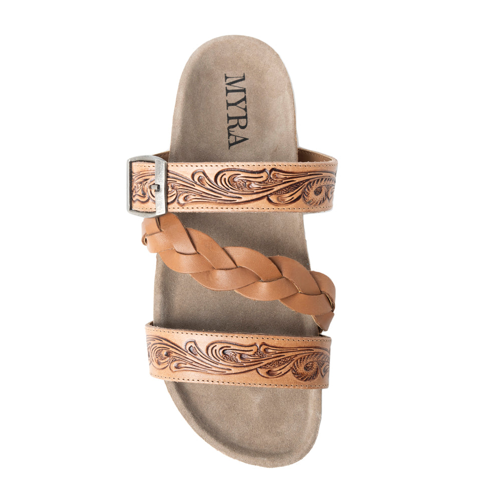 Dustbark Handtooled Leather Sandals in Rustic Tan