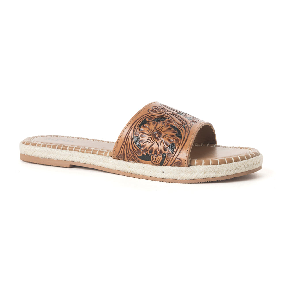 Dustlily Trail Handtooled Sandals in Rawhide Tan