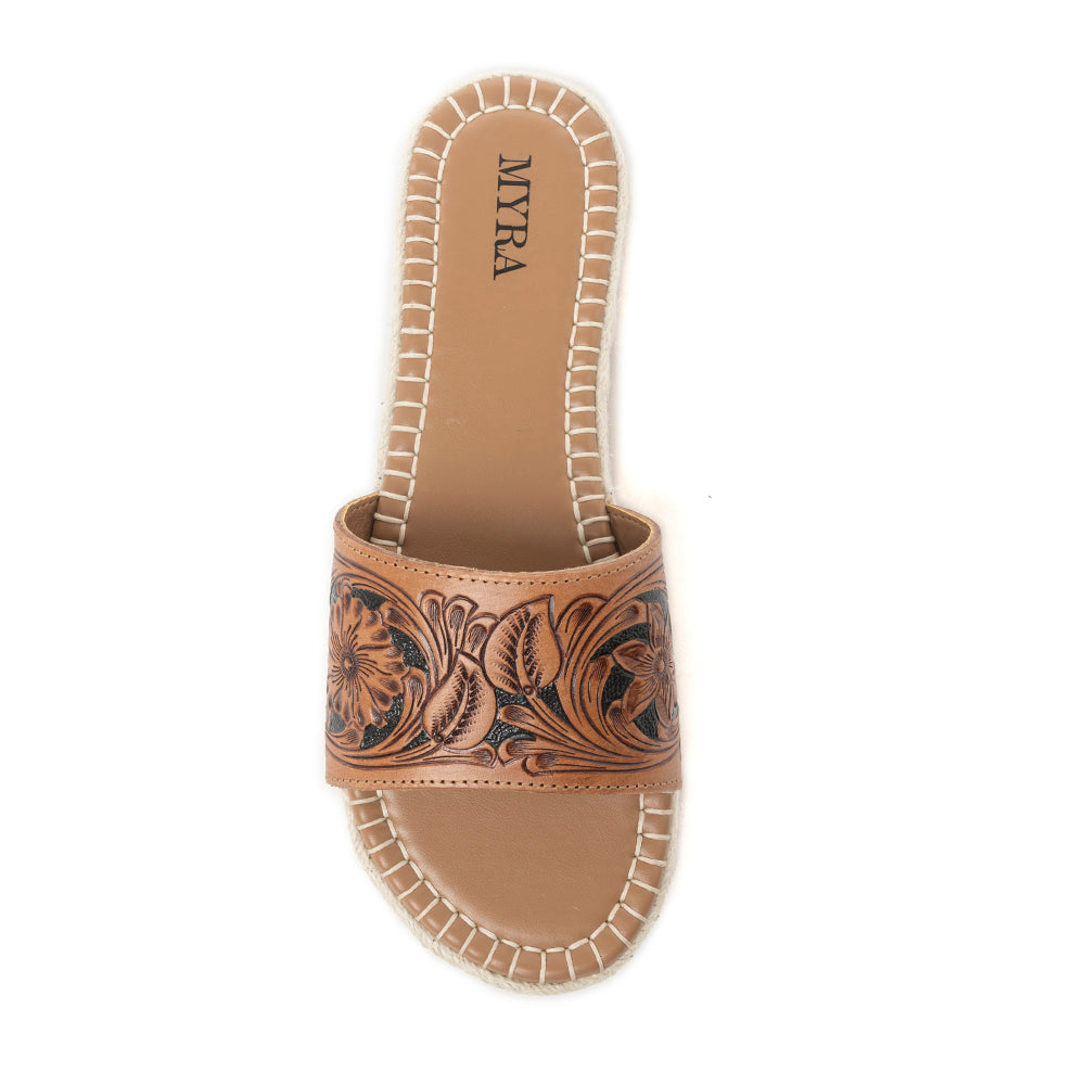 Dustlily Trail Handtooled Sandals in Rawhide Tan