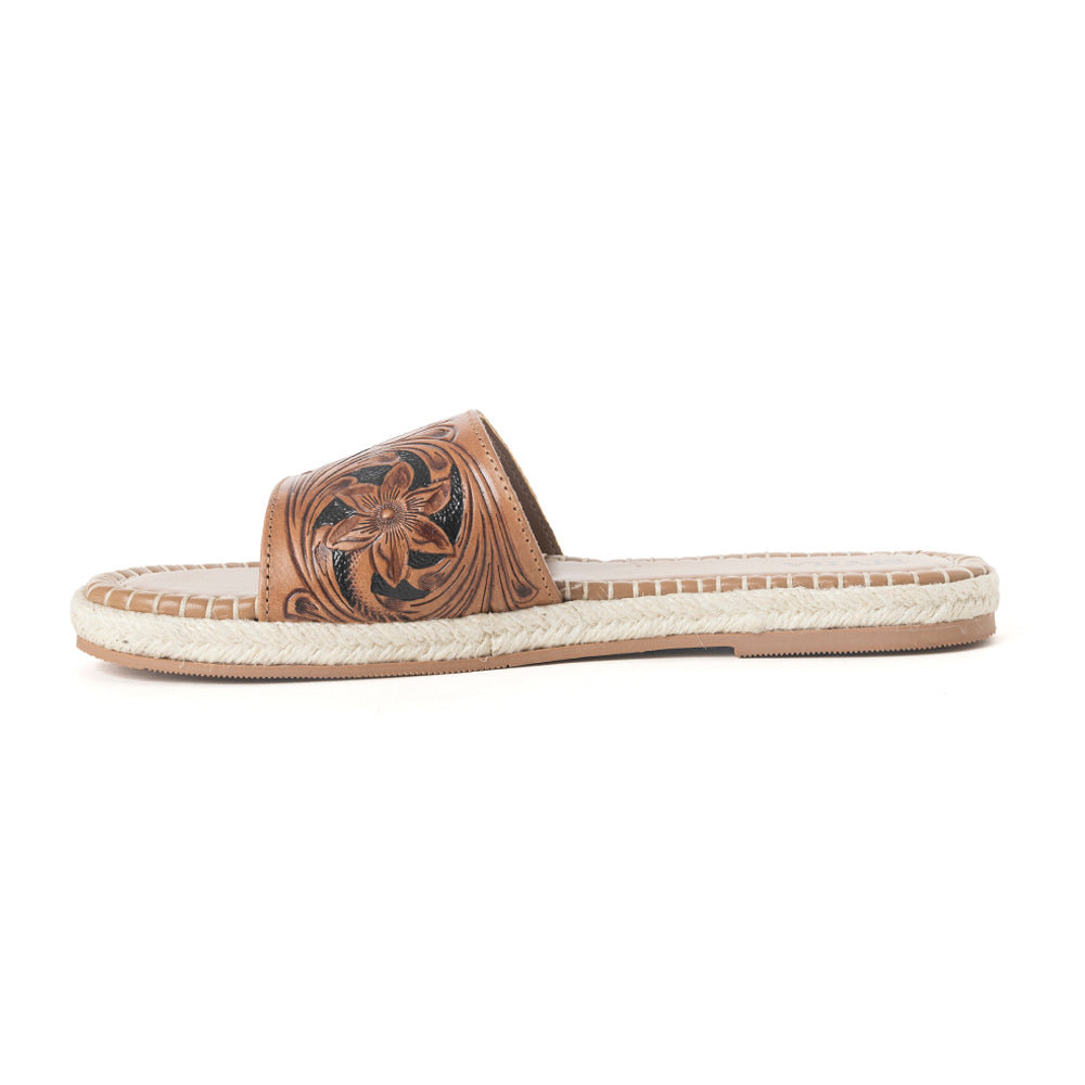 Dustlily Trail Handtooled Sandals in Rawhide Tan