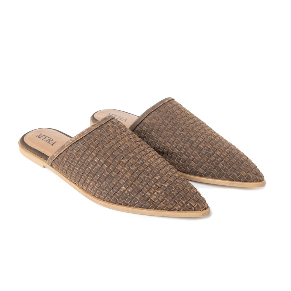Spurloom Braided Sandals in Espresso Brown - Myra USA