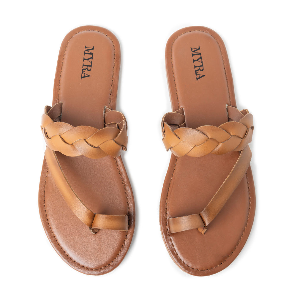 Longhorn Western Leather Sandals in Mocha Brown - Myra USA
