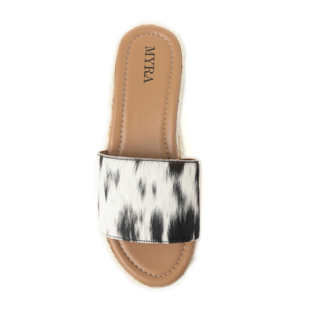 Mesa Mane Hairon Leather Sandals in Black & White