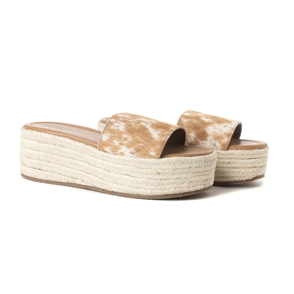 Mesa Mane Hairon Leather Sandals in Brown & White - Myra USA