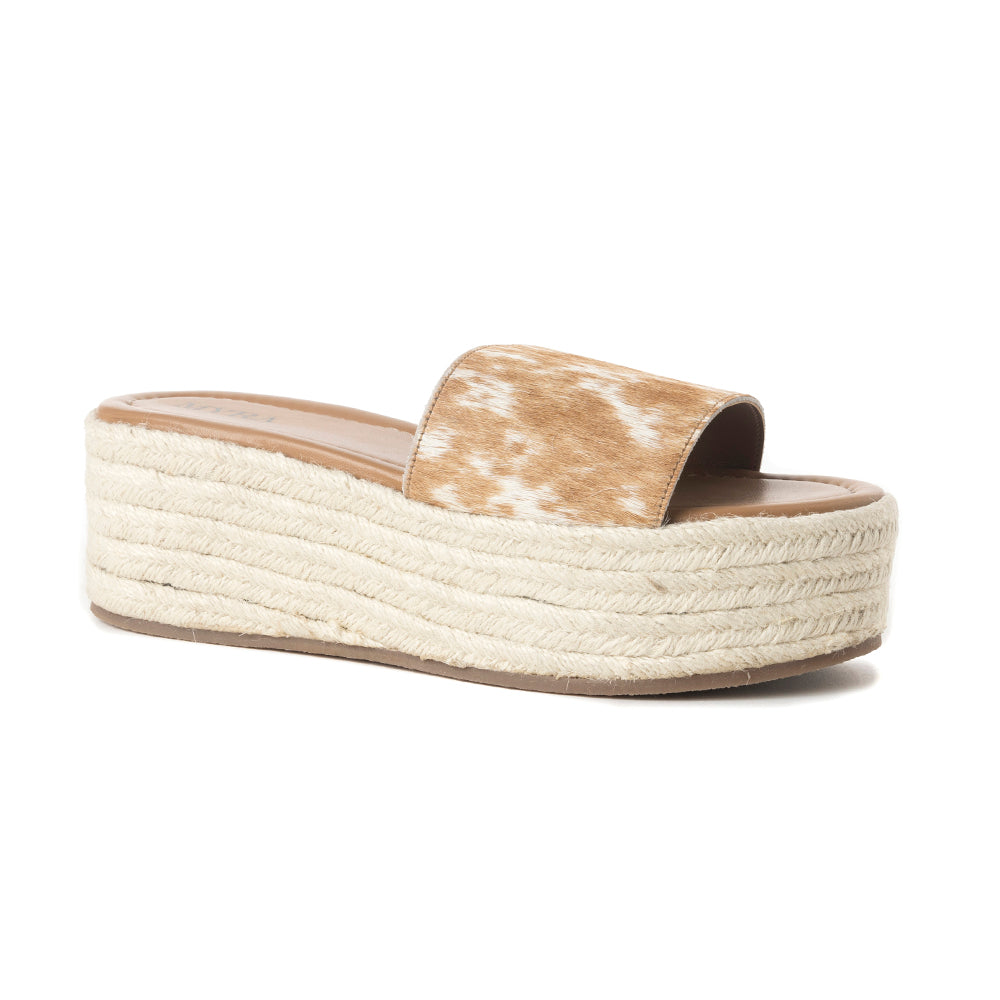 Mesa Mane Hairon Leather Sandals in Brown & White - Myra USA