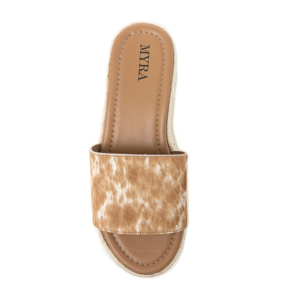 Mesa Mane Hairon Leather Sandals in Brown & White - Myra USA