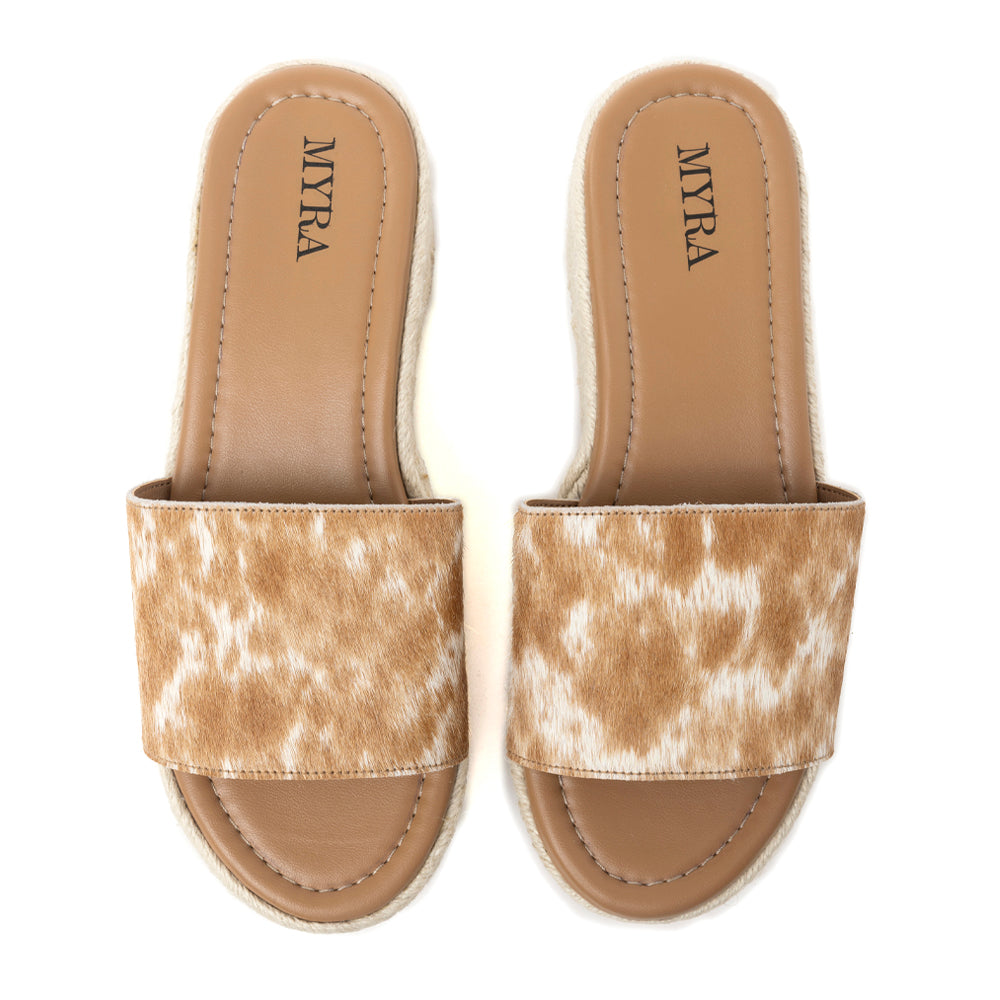 Mesa Mane Hairon Leather Sandals in Brown & White - Myra USA