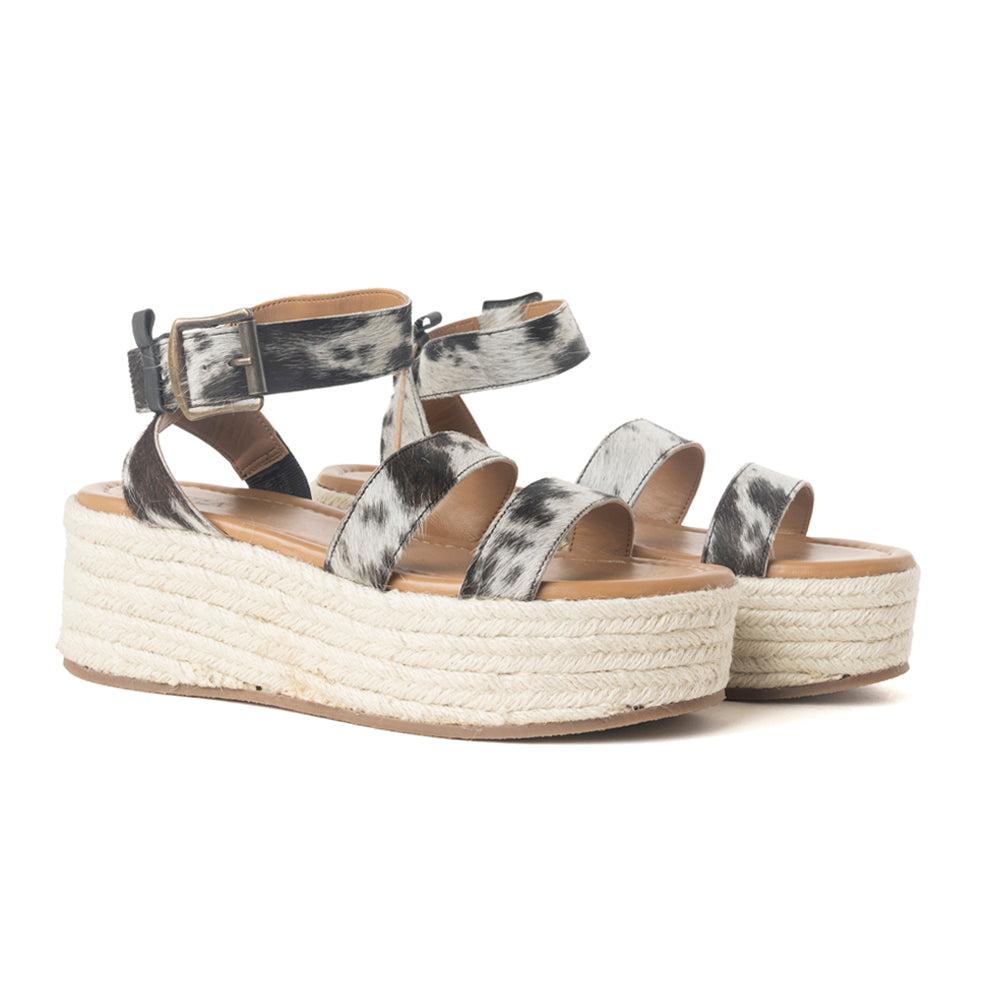 Longhorn Lasso Leather Sandals in Cowprint Hairon - Myra USA