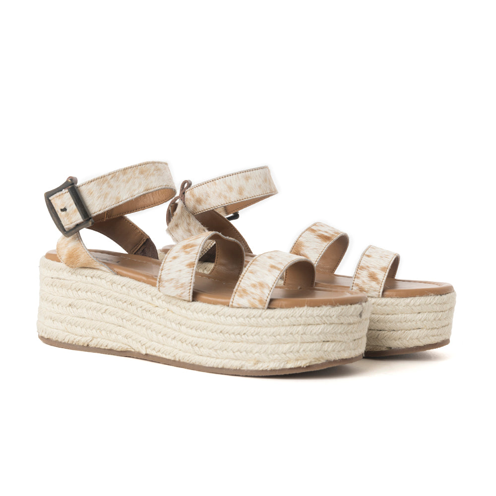 Longhorn Lasso Leather Sandals in Brown & White Hairon - Myra USA