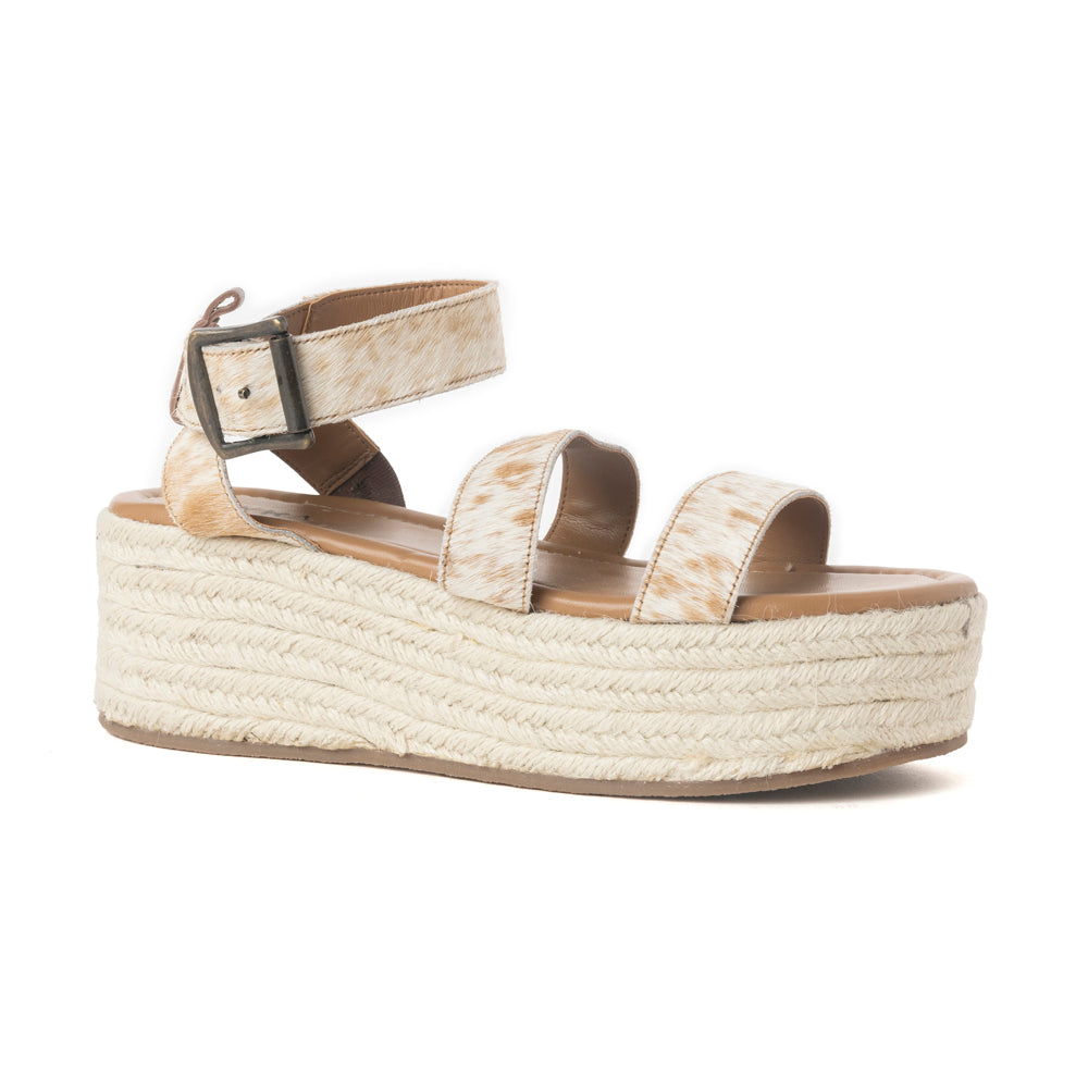 Longhorn Lasso Leather Sandals in Brown & White Hairon