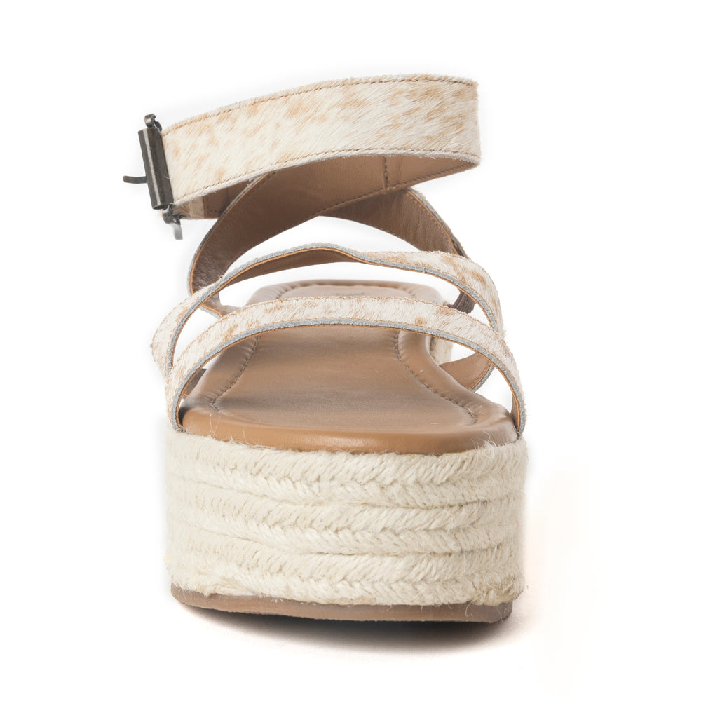 Longhorn Lasso Leather Sandals in Brown & White Hairon