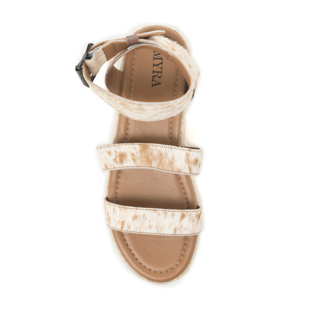 Longhorn Lasso Leather Sandals in Brown & White Hairon