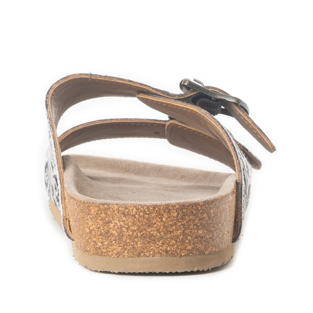 Mesa Scroll Handtooled Sandals in Black & White
