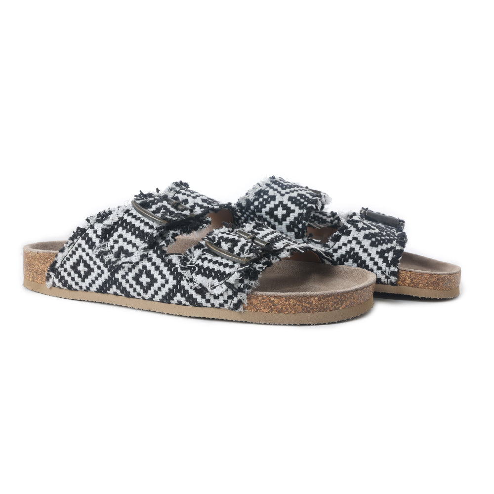 Ridge Denim Sandals in Black & White - Myra USA