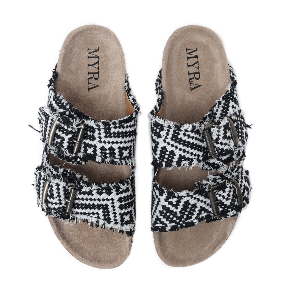 Ridge Denim Sandals in Black & White - Myra USA