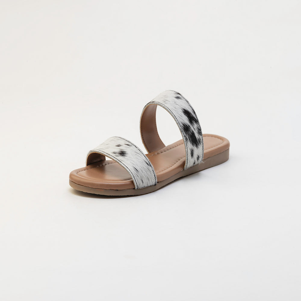 Vaquero Leather Hairon Sandals in Black & White - Myra USA