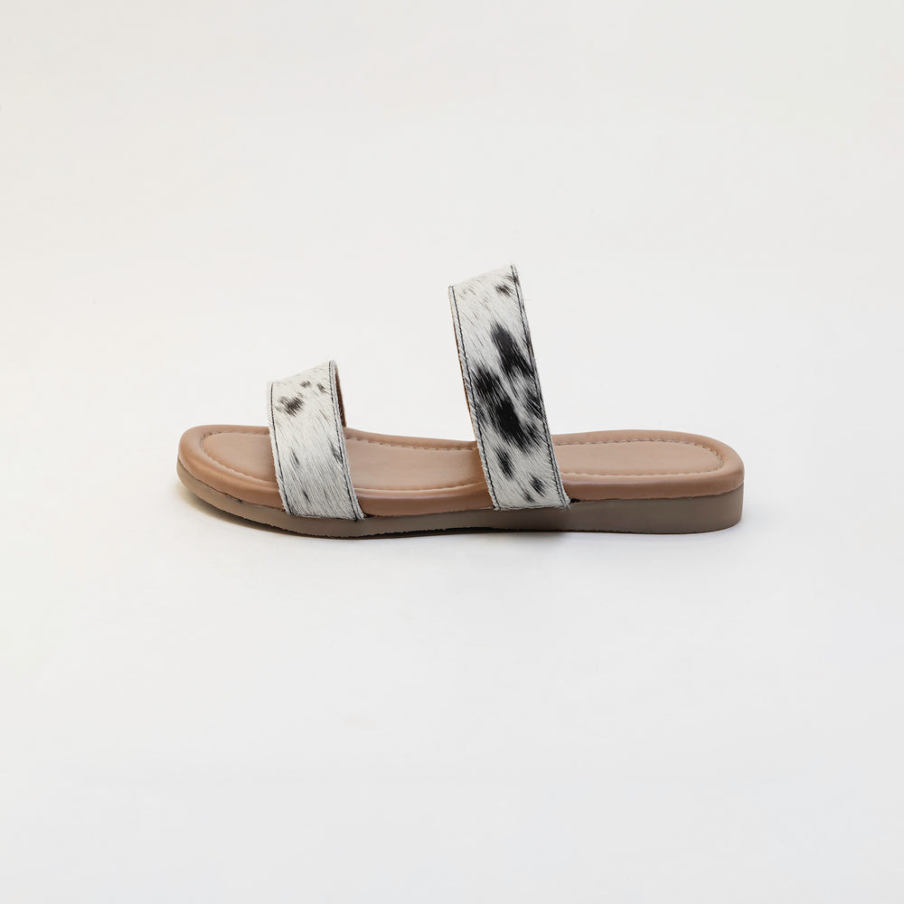 Vaquero Leather Hairon Sandals in Black & White - Myra USA