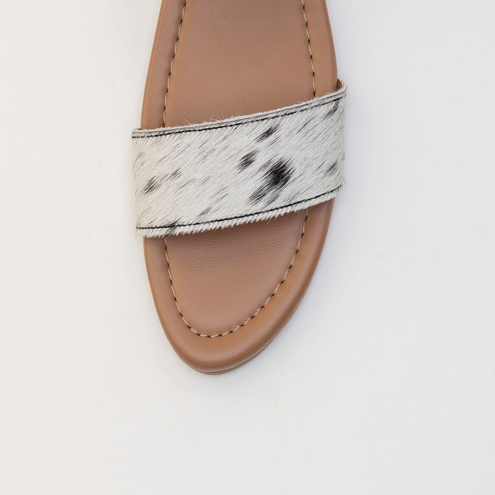 Vaquero Leather Hairon Sandals in Black & White - Myra USA