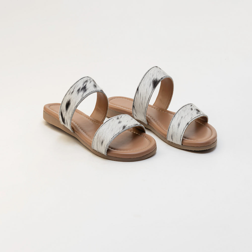 Vaquero Leather Hairon Sandals in Black & White - Myra USA