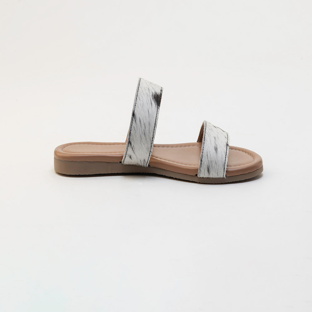 Vaquero Leather Hairon Sandals in Black & White - Myra USA