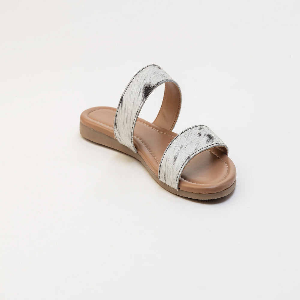 Vaquero Leather Hairon Sandals in Black & White - Myra USA