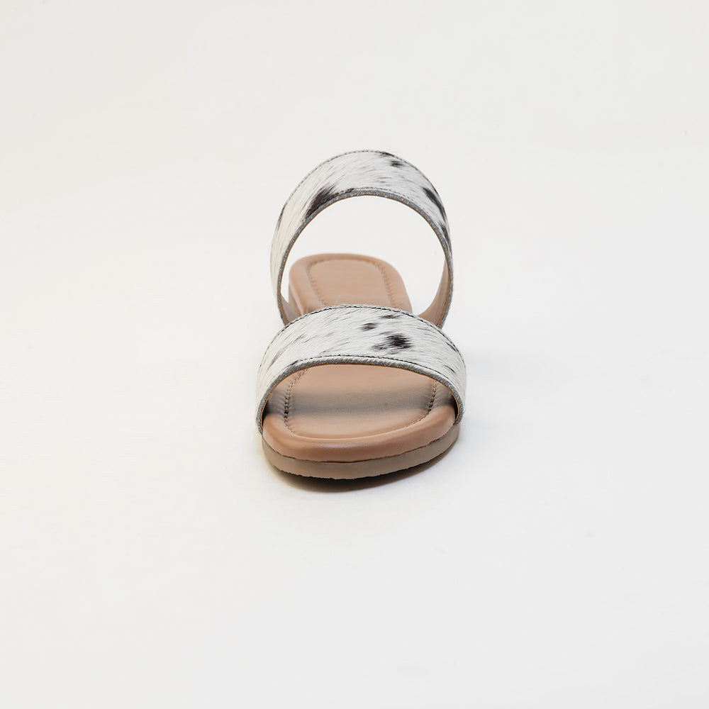 Vaquero Leather Hairon Sandals in Black & White - Myra USA