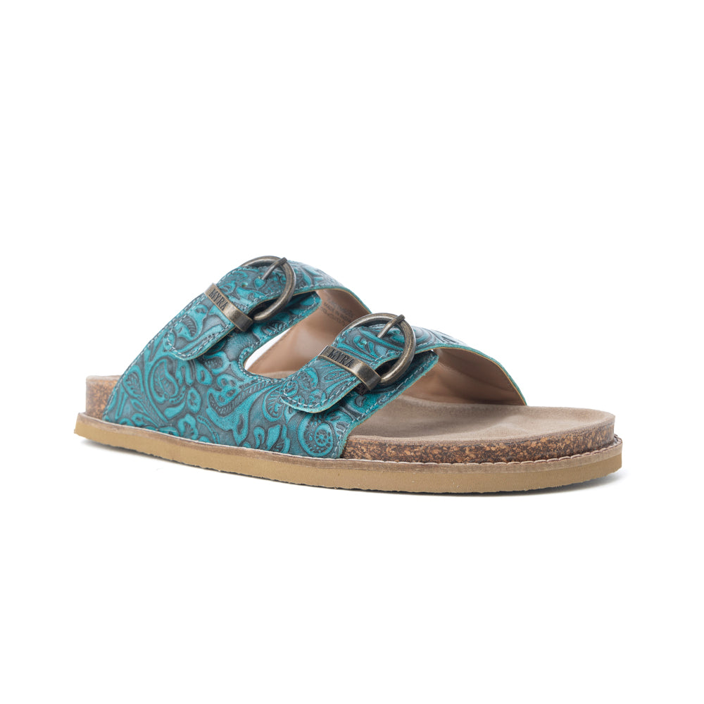 Myra Prairie Wind Embossed Leather Sandals in Western Jade - Myra USA