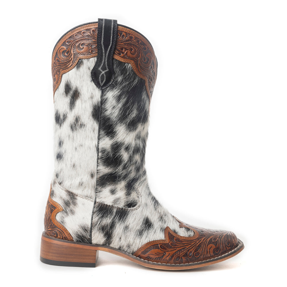 Mesa Cloud Handtooled Leather Boots in Black & White - Myra USA