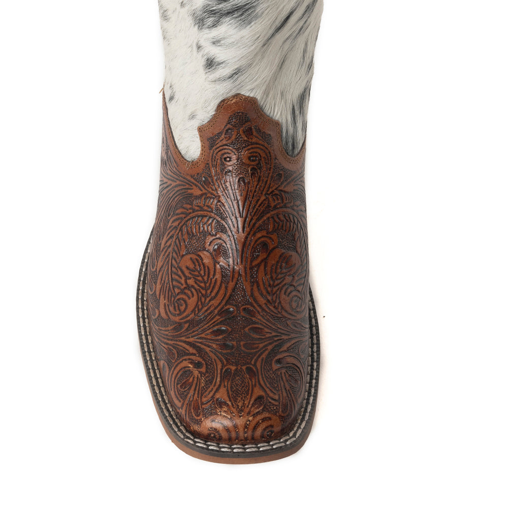 Savanna Handtooled Leather Boots in Black & White - Myra USA