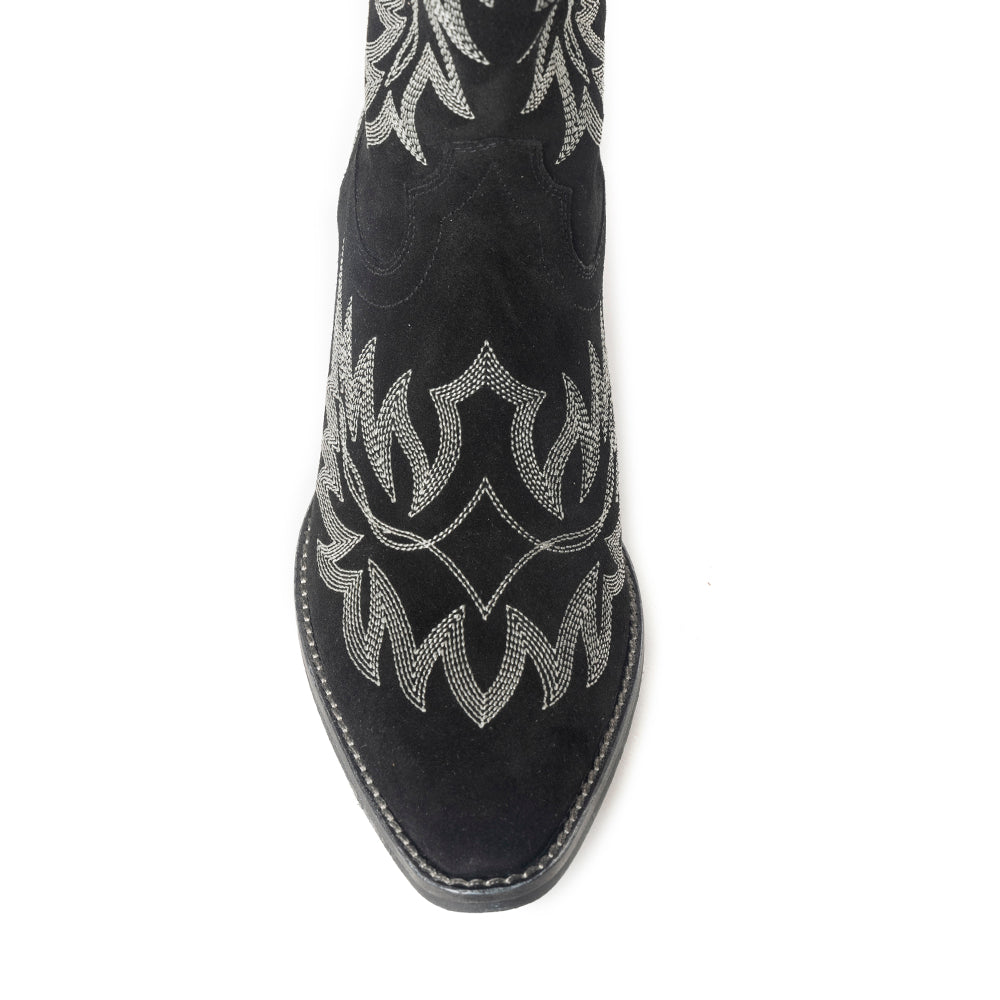 Midnight Trail Embroidered Leather Boots in Shadow Black - Myra USA