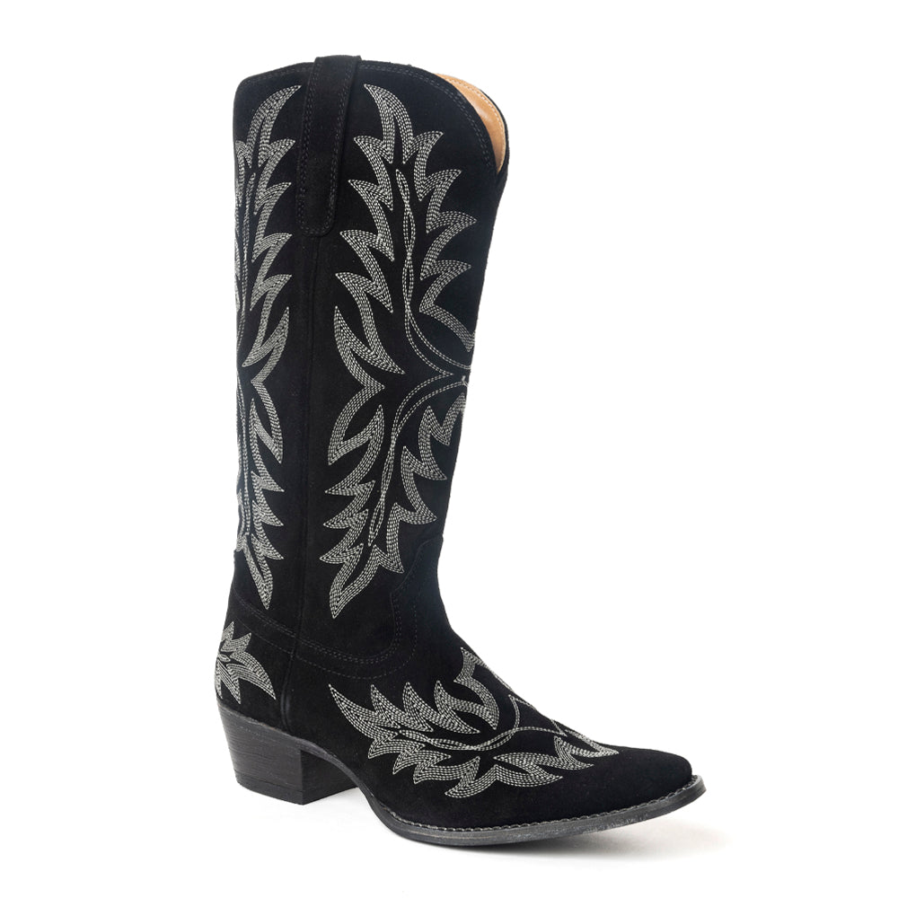 Midnight Trail Embroidered Leather Boots in Shadow Black - Myra USA