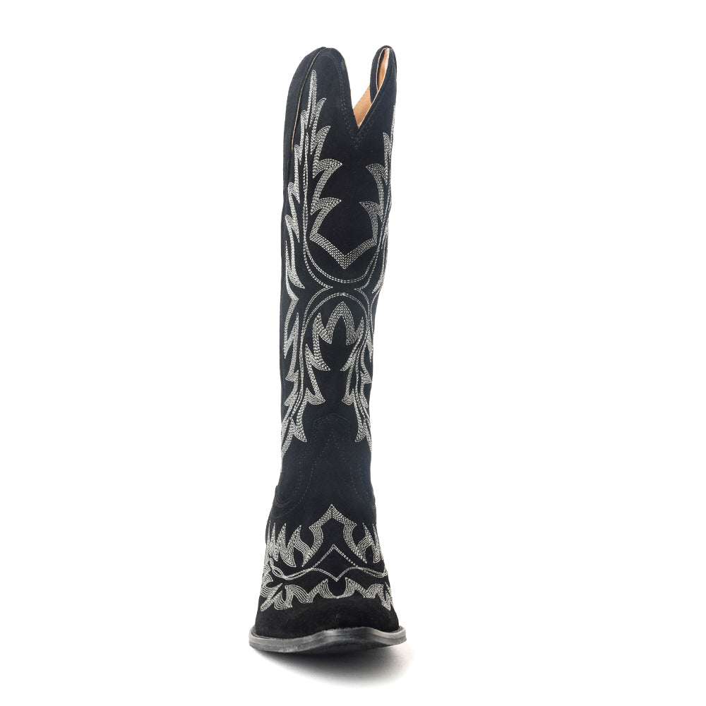 Midnight Trail Embroidered Leather Boots in Shadow Black - Myra USA