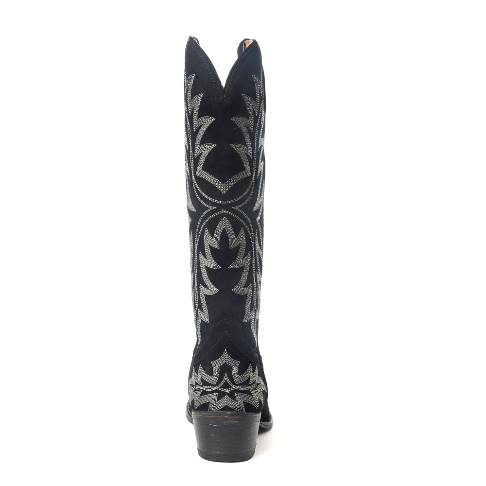Midnight Trail Embroidered Leather Boots in Shadow Black - Myra USA