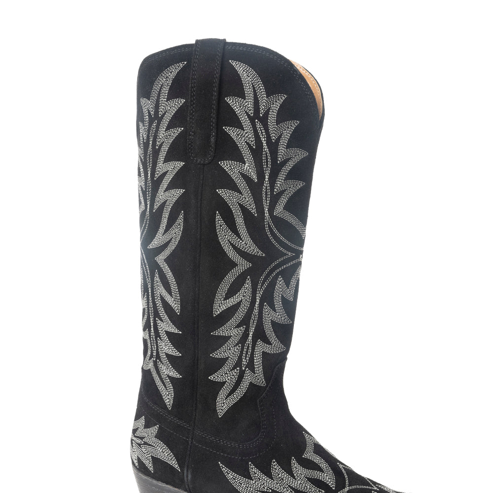 Midnight Trail Embroidered Leather Boots in Shadow Black - Myra USA