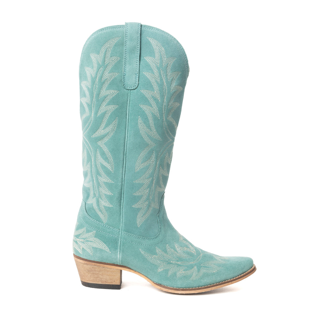 Midnight Trail Embroidered Leather Boots in Shadow Green - Myra USA