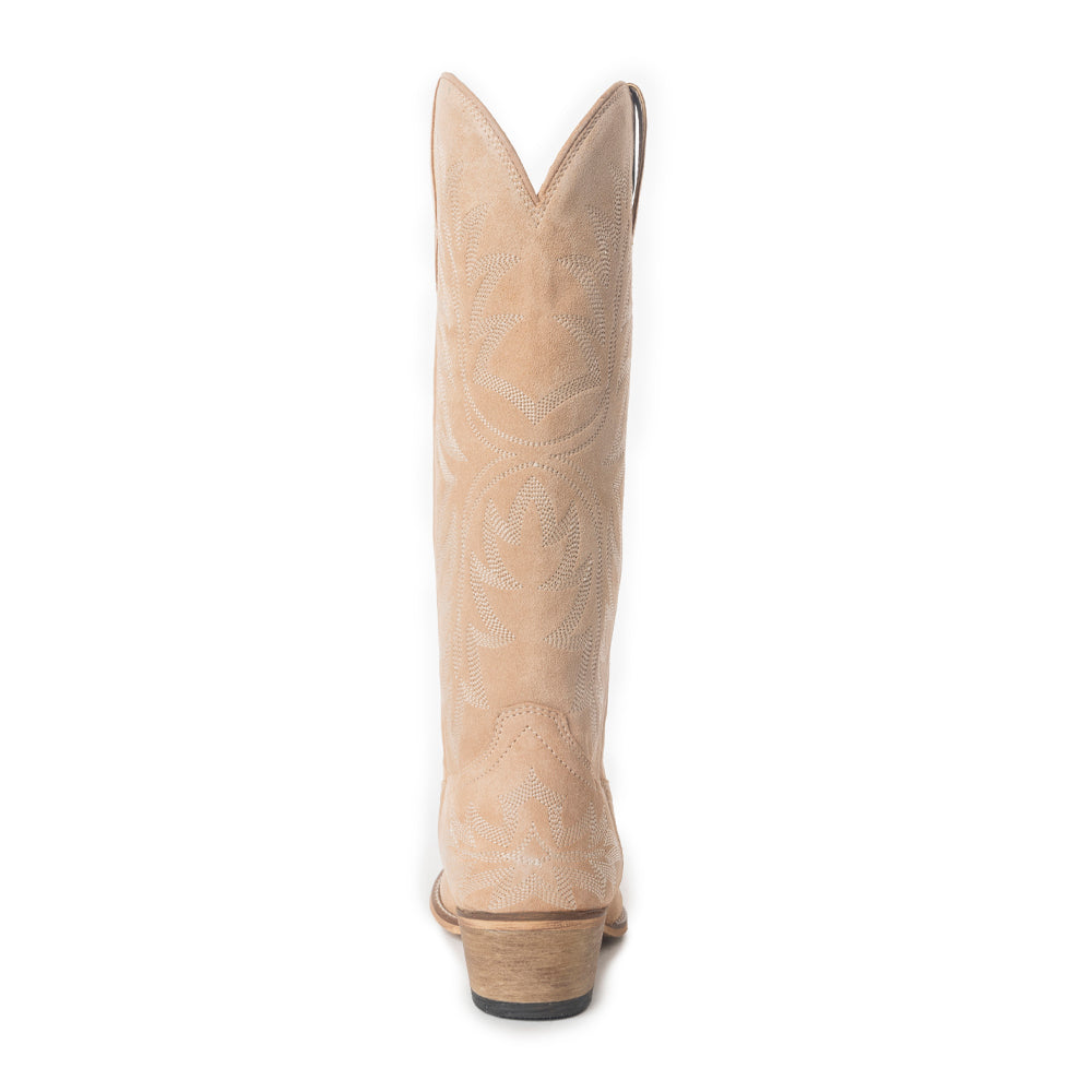 Midnight Trail Embroidered Leather Boots in Shadow Beige