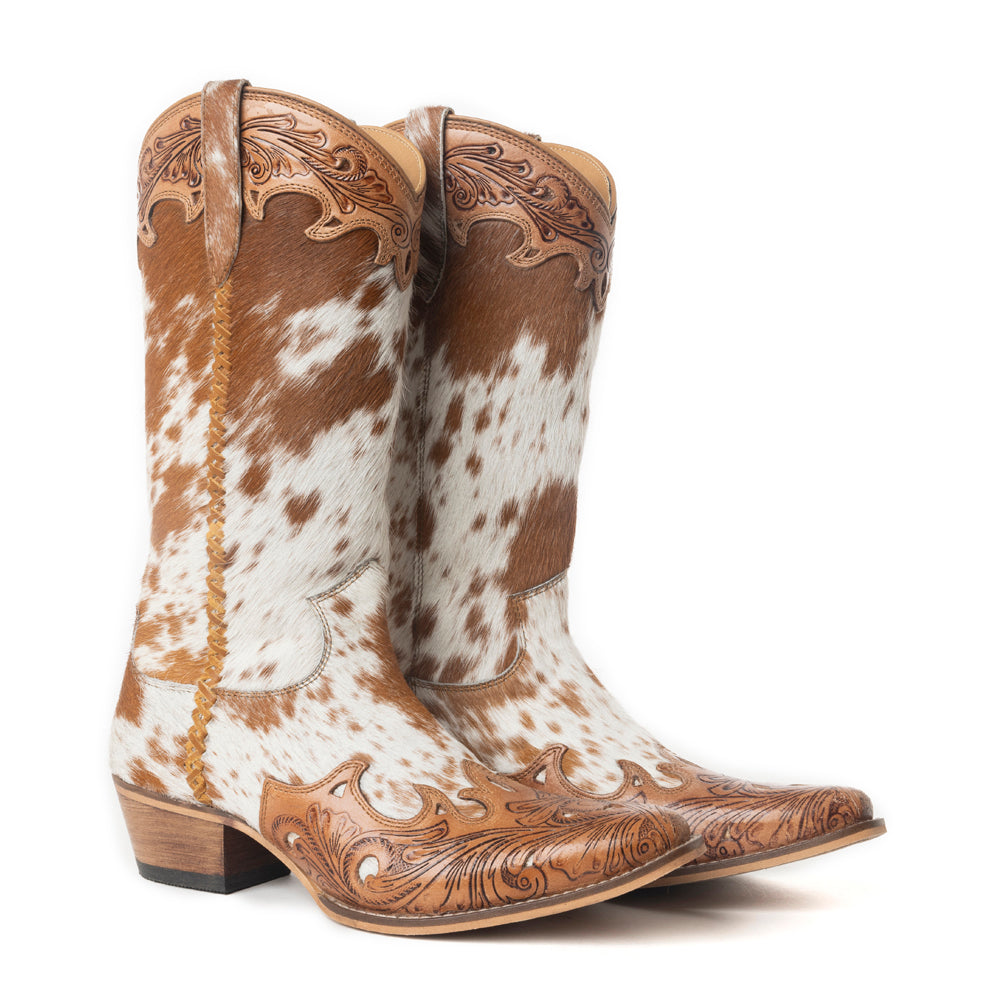 Dakota Dust Handtooled Boots in Tan & White