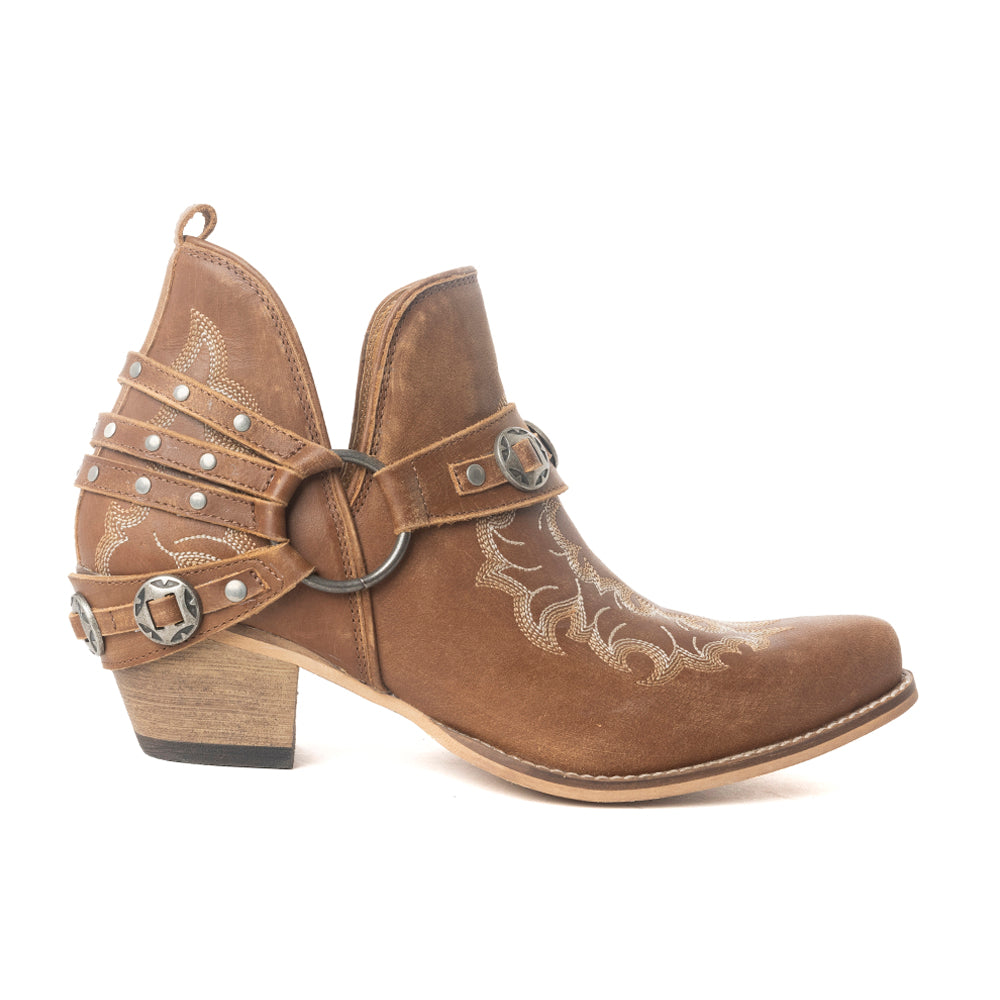 Western Ember Leather Embroidered Booties in Canyon Brown - Myra USA