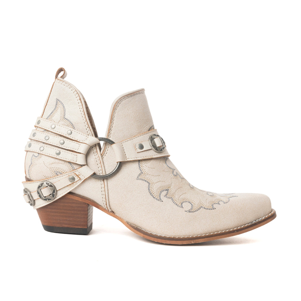 Western Ember Leather Embroidered Booties in White - Myra USA