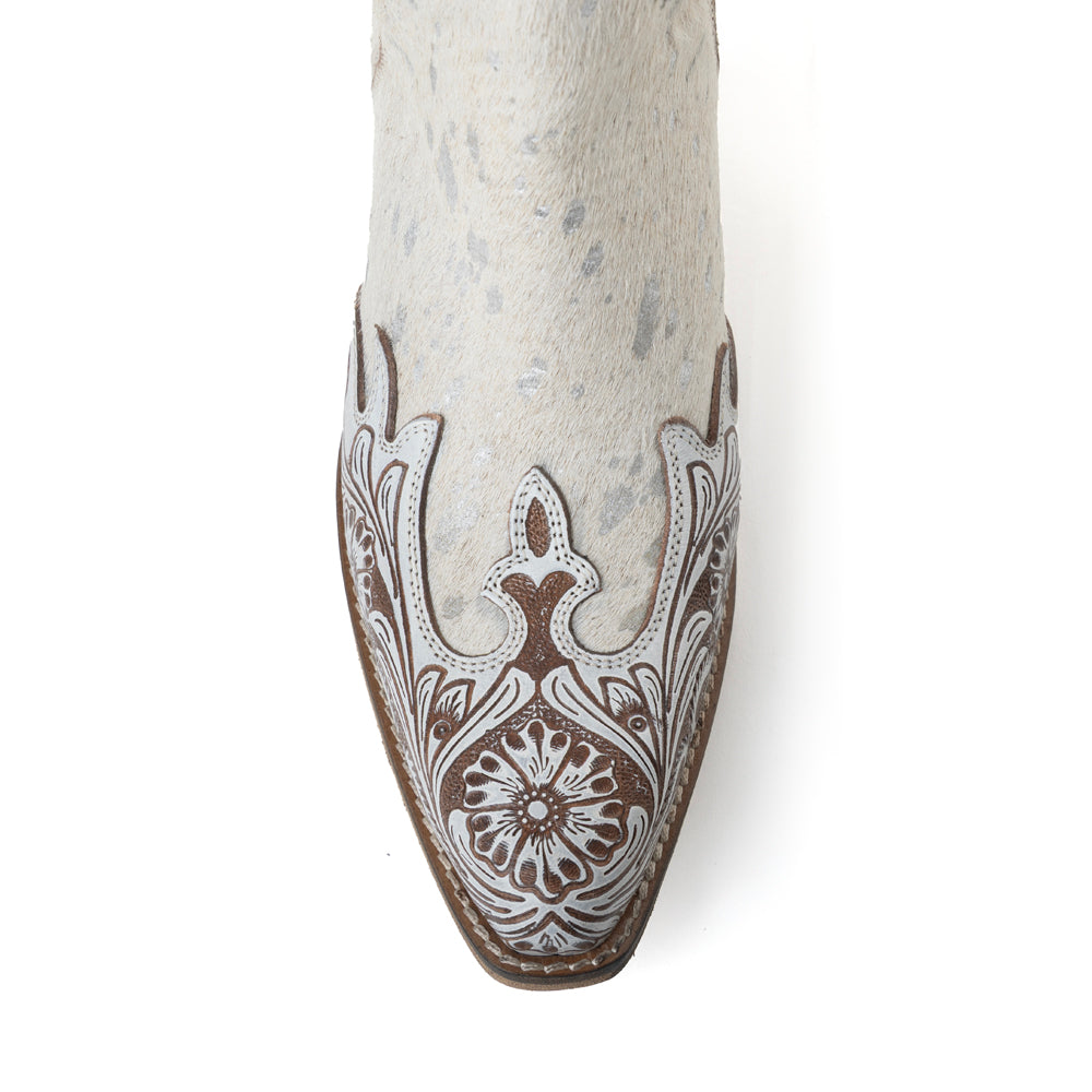 Myra Starlit Range Handtooled Leather Booties in Frosted Mist - Myra USA