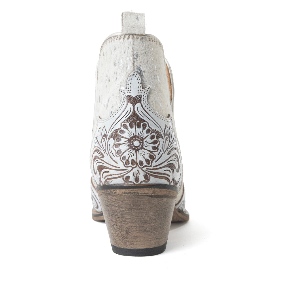 Myra Starlit Range Handtooled Leather Booties in Frosted Mist - Myra USA