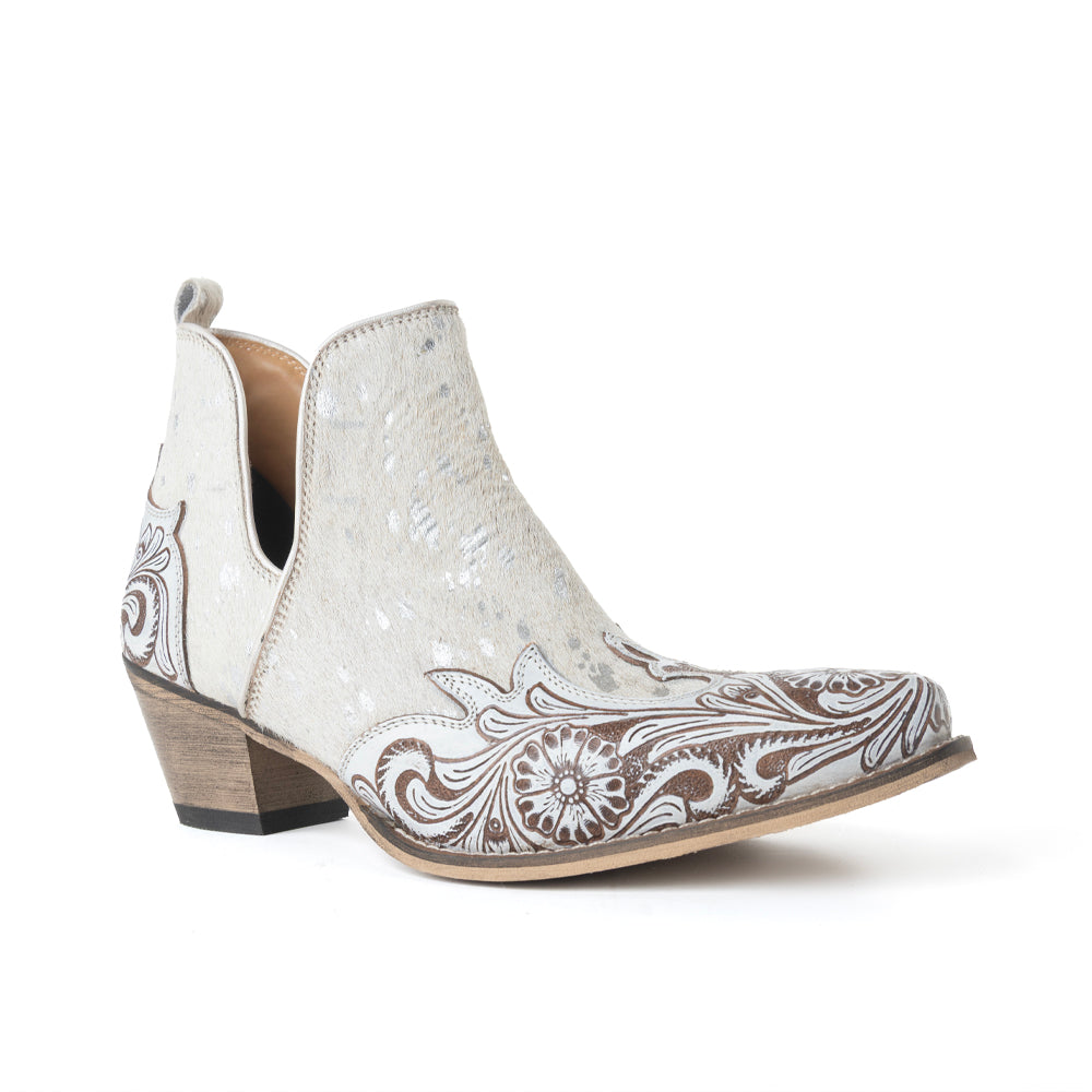Myra Starlit Range Handtooled Leather Booties in Frosted Mist - Myra USA