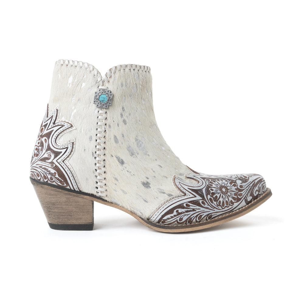 Myra Sierra Belle Handtooled Leather Booties in Almond White - Myra USA