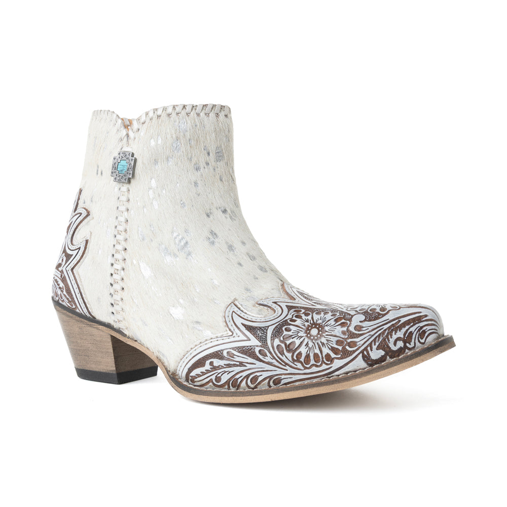Myra Sierra Belle Handtooled Leather Booties in Almond White - Myra USA